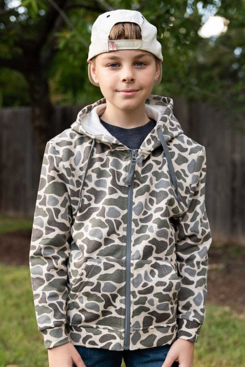 Youth Fleece Zip Up - Classic Deer Camo - BURLEBO