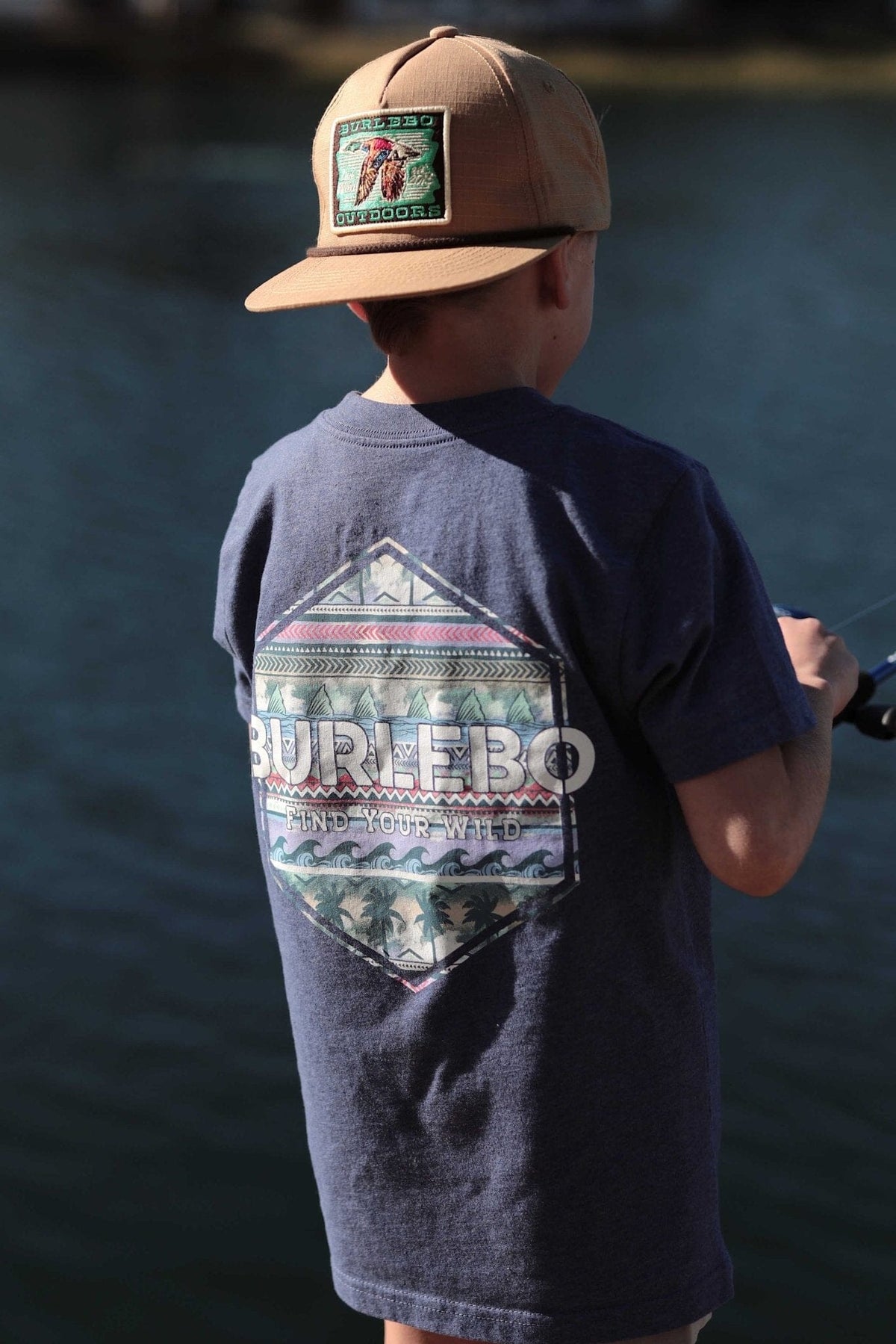 Youth - Palms and Fins Logo - Heather Navy - BURLEBO