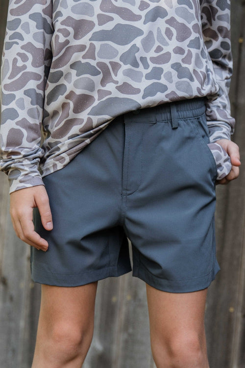 Youth Shorts - River Rock Grey - Deer Camo Pocket - BURLEBO